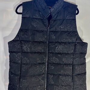 Lane Bryant Black Floral Quilted Vest